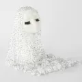 White polka dot bubble gauze hijab scarf detail view, elegant lightweight style. - White Polka Dot