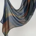 Women's rayon printed long scarf, ethnic style street fashion versatile shawl dark blue. - YW471-01