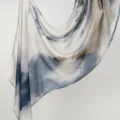 Abstract print long rayon scarf, stylish blue and gold watercolor design for women shawl. - YW477-01