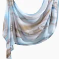 Chic rayon printed long scarf with blue marble pattern, versatile elegant daily shawl. - YW488-01