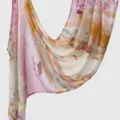 Exquisite digital printed rayon long scarf featuring artistic landscape details for women. - Pink Yellow Abstract