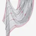 Écharpe longue en rayonne imprimée florale pour femmes, hijab élégant bord rose clair. - Gris Rose Floral