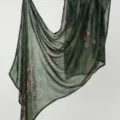 Green rayon long scarf with pink floral print, versatile ethnic hijab for daily wear. - Green Pink Flower