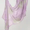 Light purple rayon long scarf featuring elegant white and green floral print for women. - Lavender Green Floral