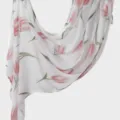 Pink tulip print rayon long scarf, versatile fashion lightweight headscarf for women. - Pink Tulip