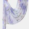 Digital printed rayon long scarf with elegant purple and pink floral pattern for women. - Pale Purple Pink Floral
