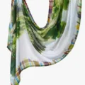 Elegant landscape printed long scarf for women, soft comfortable fashion headscarf. - Scenery Grid Border