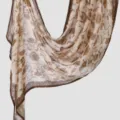 Lightweight cotton blend scarf with vintage brown floral print and elegant dark brown border. - Ethnic
