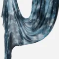 Detailed view of women blue tie-dye crinkle scarf, lightweight draped shawl and long headscarf. - Tie-Dye Crinkled (VE210-1) / Blue