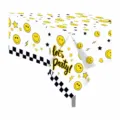Gelbe Smiley Einweg PE Tischdecke, 130x220cm rechteckige Party Tischabdeckung. - 130x220cm