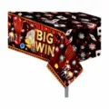 Detailansicht der Casino Poker Themen Party Tischdecke mit Chip und Karten Mustern. - 130x220cm