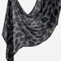Gray leopard print modal long scarf fabric detail, soft texture and elegant draped style. - YW542-01