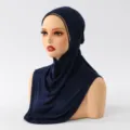 Solid dark blue rhinestone mercerized cotton hijab, loose casual ethnic lazy shawl. - 55*25cm / Navy Blue