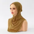 Olive green rhinestone modal hijab variant, comfortable stretch underscarf for women. - 55*25cm / Dark Camel