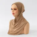Mercerized cotton hijab featuring sparkling rhinestones and elastic strap for comfortable daily wear. - 55*25cm / Camel