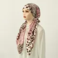 Satin printed headscarf cap, leopard and pink stylish design for women, elegant casual head cover - Pink