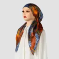 Elegant satin printed headscarf turban for women, stylish paisley bohemian hair cover. - Yellow