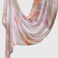 New women's pink floral rayon long scarf, ethnic digital print sun protection shawl. - YW557-02