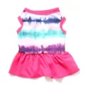 Pet dress detail featuring breathable fabric, colorful tie-dye pattern, and ruffle skirt. - XS / Striped Tie-Dye