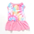 Summer tie-dye pet dress detail, breathable fabric and pink skirt for dogs and cats. - XS / Pink Tie-Dye