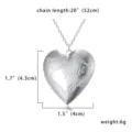 Silver heart locket pendant necklace with inspirational engraved words and chain size details. - Silver Inspirational Text Style