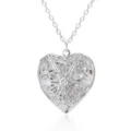Silver heart locket pendant necklace with hollow floral design, elegant alloy cross chain for women. - Silver Heart Hollow Pattern Style