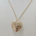 Gold heart locket pendant necklace with cable chain variant style for women chic wear. - Gold Heart Carved Style