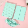 Mint green gift box set with gold polka dots, folding inner box and ribbon for birthday parties. - Polka Dot Style / Blue