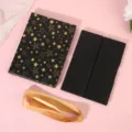 Black gift box set with gold star pattern, foldable cardboard box and matching ribbon. - Star Style / Black