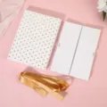 Pink polka dot folding gift box with white inner box and golden ribbon for holidays. - Polka Dot Style / White