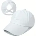 Breathable quick-dry ponytail baseball cap with cross strap detail for summer outdoor sports. - White