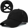 Black quick-drying breathable baseball cap with ponytail hole outdoor summer sun hat for women. - Black