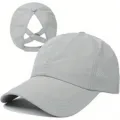 Detail view of grey quick-dry mesh baseball cap featuring a convenient cross strap back design. - Light Gray