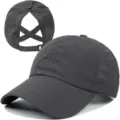 Quick-drying mesh ponytail baseball cap detail showing breathable back cross strap design. - Dark Gray