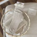 Women lace trim slouch socks cream cotton mid tube breathable casual hosiery cute vintage style - Beige