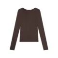 Haut thermique à manches longues marron foncé, design col rond basique confortable pour automne. - Brun Mocha