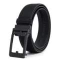 Men black automatic buckle belt, casual business waist belt with textured strap style. - 120cm (Under 70kg) / Black