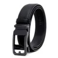 Men's automatic buckle leather belt black business casual ratchet dress belt for pants - Black Gunmetal Buckle
