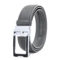 Men's grey dress belt with automatic buckle, stylish business casual leather belt strap. - Gray / 120cm