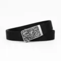 Men black nylon canvas tactical belt with metal automatic dragon buckle for casual daily use. - 120cm-3.5cm / Black