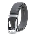 Men's automatic buckle leather belt business casual gray ratchet waist strap for daily wear - Gray With Silver Buckle