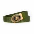 Men's casual military green canvas belt with gold tone wolf head automatic metal buckle - Length 120cm Width 3.5cm / Gold Buckle-Military Green