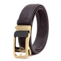 Men's automatic buckle leather belt business casual ratchet dress belt with metal buckle. - Coffee With Gold Buckle