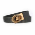 Men woven belt dark grey with gold automatic buckle casual business stylish trouser belt - Length 120cm Width 3.5cm / Gold Buckle-Dark Gray