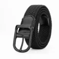 Men's Black Woven Elastic Belt Stretch Canvas Casual Business Pin Buckle Golf Belt - Length 120cm Width 3.5cm / Black