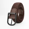 Brown Stretch Woven Belt for Men with Black Pin Buckle Casual Golf Belt Variant Item - Length 120cm Width 3.5cm / Coffee