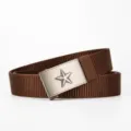 Brown nylon canvas tactical belt with metal automatic buckle and star design for men sports - Length 120cm Width 3.5cm / Coffee