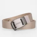 Khaki tactical nylon belt with metal automatic buckle, casual outdoor waist strap for men. - Length 120cm Width 3.5cm / Khaki