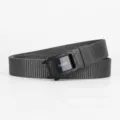 Men casual canvas belt with dark gray strap and sleek black metal automatic buckle. - Black Film Square Watch Buckle - Dark Gray