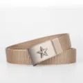 Khaki nylon automatic buckle woven canvas tactical belt for students daily outdoor - Length 120cm Width 3.5cm / Khaki